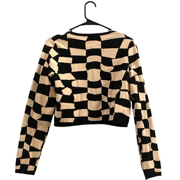 Pretty Garbage Geometric Affair Cardigan Black and White S - Picture 2 of 7